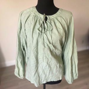 Light Sage Green Long Sleeve Blouse Top